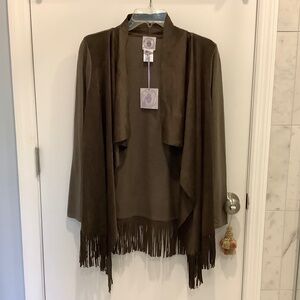 NWT Muche Et Muchette draped chocolate brown Faux Suede fringed sweater
